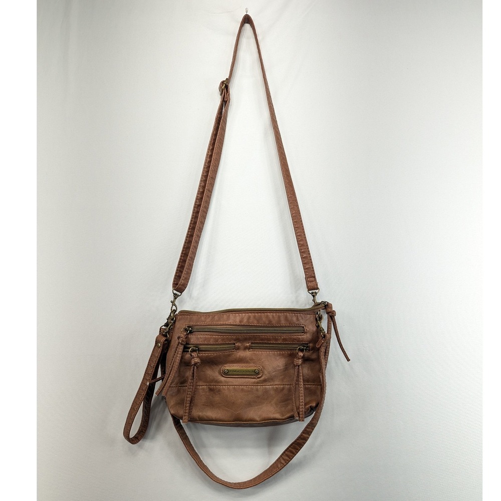 Stone Mountain USA Brown Faux Leather Crossbody Bag Multi-Pocket 9AF1214-5